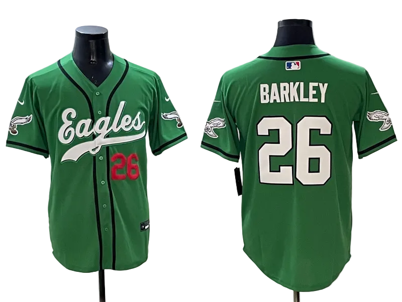 Custom Saquon Barkley Philadelphia Eagles Green Stitched Baseball Jersey -All Stitched