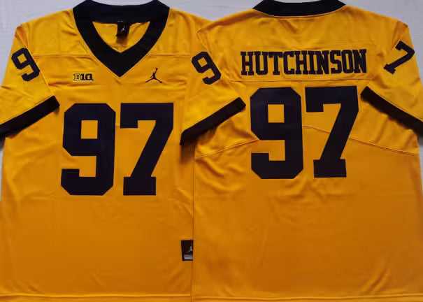 Men's Aidan Hutchinson Vapor Jersey #97 White Gold Navy Michigan Wolverines -All Stitched