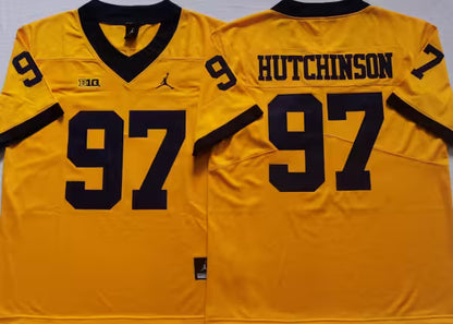 Men's Aidan Hutchinson Vapor Jersey #97 White Gold Navy Michigan Wolverines -All Stitched