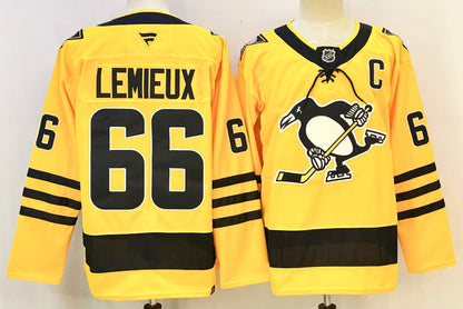 Custom Sidney Crosby Evgeni Malkin Penguins Alternate Gold Hockey Jersey -All Stitched