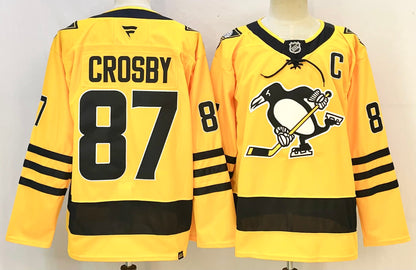 Custom Sidney Crosby Evgeni Malkin Penguins Alternate Gold Hockey Jersey -All Stitched