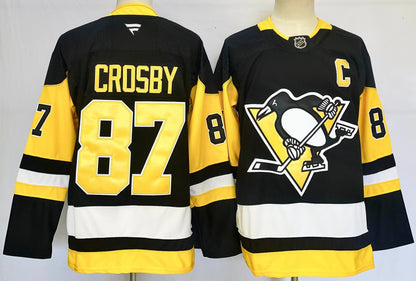 Custom Sidney Crosby Evgeni Malkin Penguins Home Black Hockey Jersey -All Stitched