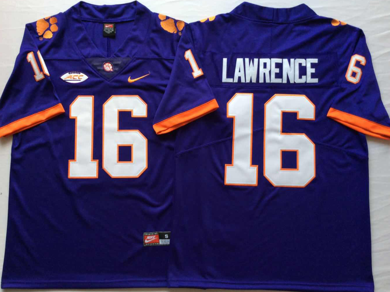 Men's Clemson Tigers Trevor Lawrence #16 Vapor Orange Purple White Football Jersey -All Stitched