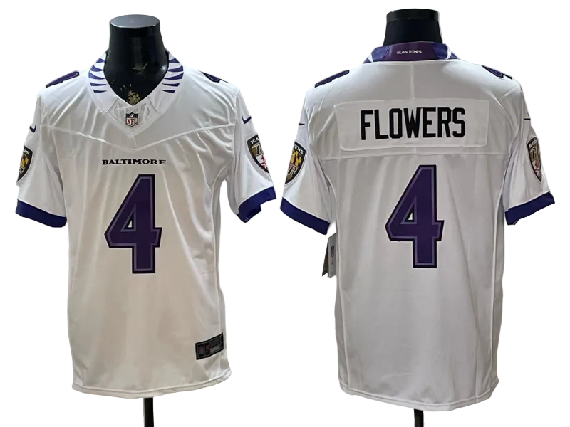 Custom Zay Flowers White Black Purple Alternate Limited Football Jersey -All Stitched