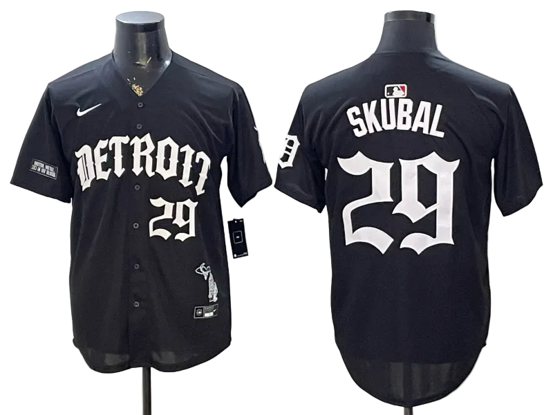 2026 Custom Tigers Old English Edition Black Limited Baseball Jersey -All Stitched
