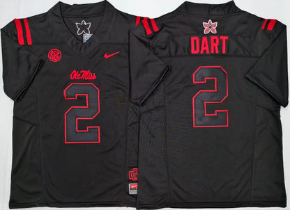 Men's Jaxson Dart 2# Ole Miss Rebels Black Vapor Jersey -All Stitched