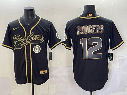 Custom Green Bay Packers Aaron Rodgers Micah Parsons Black Gray White Green Baseball Jersey -All Stitched