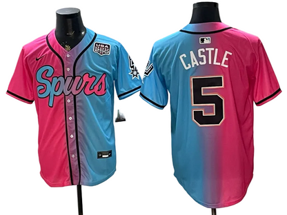 2026 Stephon Castle Dylan Harper De'Aaron Fox Victor Wembanyama San Antonio Spurs USA 250th Anniversary Limited Pink Green Split Baseball Jersey -All Stitched