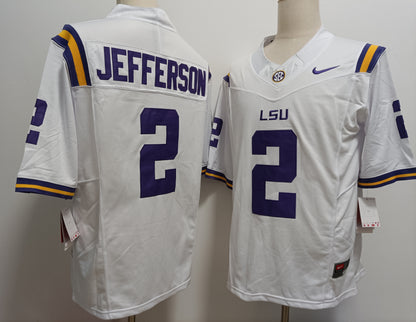Custom Justin Jefferson #2 LSU Tigers White Purple Limited Football Jersey -All Stitched
