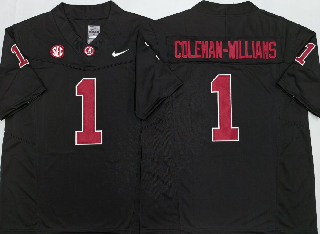 Custom Ryan Coleman-Williams #1 Alabama Crimson Tide Crimson White Black Limited Football Jersey -All Stitched