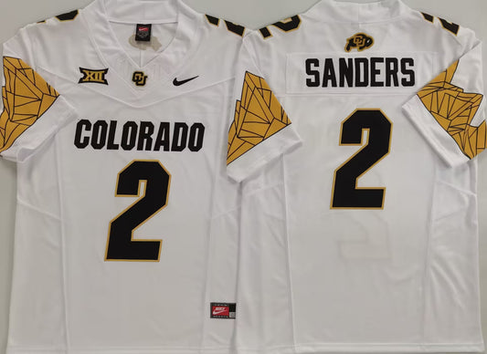Men's Shedeur Sanders White Vapor Jersey #2 Black Gray Gold Colorado Buffaloes -All Stitched