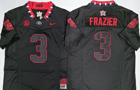 Men's Nate Frazier Black Vapor Jersey #3 Georgia Bulldogs Stranger Things Edition-All Stitched