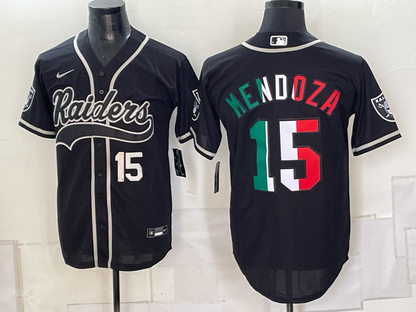 Custom Fernando Mendoza Raiders Black White Mexico Limited Baseball Jersey -All Stitched