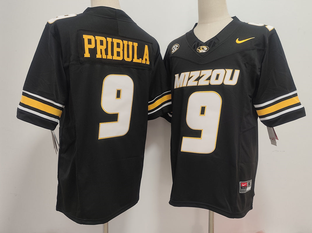Custom Beau Pribula #9 Missouri Tigers Black White Limited Football Jersey -All Stitched
