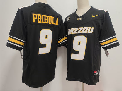 Custom Beau Pribula #9 Missouri Tigers Black White Limited Football Jersey -All Stitched