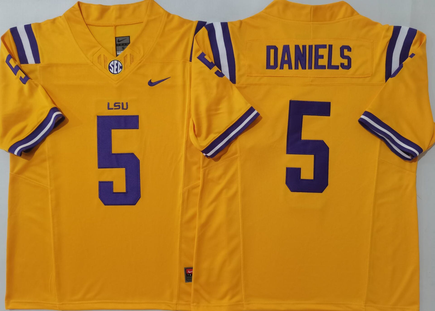 Men's Jayden Daniels #5 LSU Tigers Vapor Orange Purple White Football Jersey -All Stitched