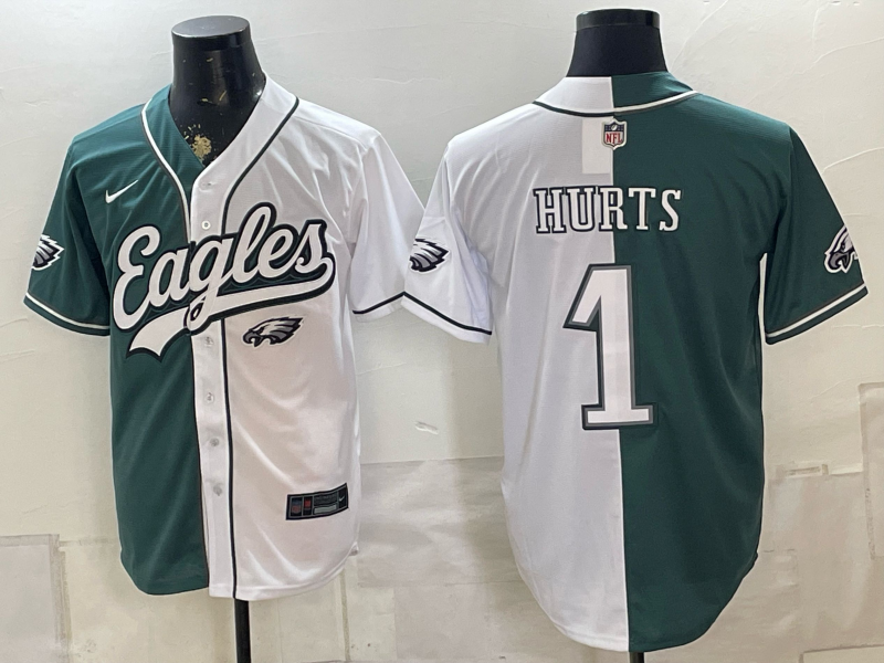 Custom Saquon Barkley Philadelphia Eagles Split White Green Stitched Baseball Jersey -All Stitched