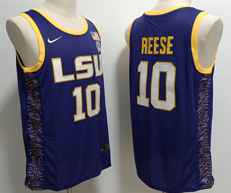 Men's Angel Reese #10 LSU Tigers Vapor Purple Gold White Baskeball Jersey -All Stitched
