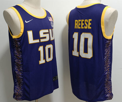Men's Angel Reese #10 LSU Tigers Vapor Purple Gold White Baskeball Jersey -All Stitched