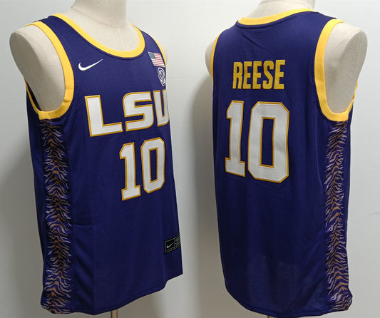 Men's Angel Reese #10 LSU Tigers Vapor Purple Gold White Baskeball Jersey -All Stitched