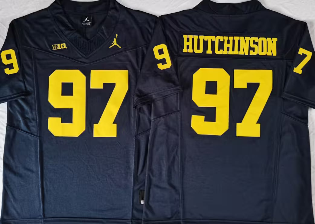 Men's Aidan Hutchinson Vapor Jersey #97 White Gold Navy Michigan Wolverines -All Stitched