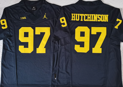 Custom Aidan Hutchinson #97 Michigan Wolverines Navy White Limited Football Jersey -All Stitched