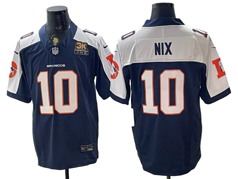 Custom Bo Nix Broncos Black Gold Orange Navy Limited Football Jersey -All Stitched