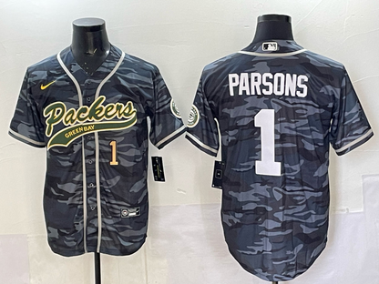 Custom Green Bay Packers Aaron Rodgers Micah Parsons Black Gray White Green Baseball Jersey -All Stitched