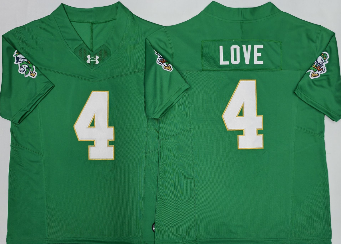 Custom Jeremiyah Love #4 Notre Dame Fighting Irish Green White Navy Limited Football Jersey -All Stitched