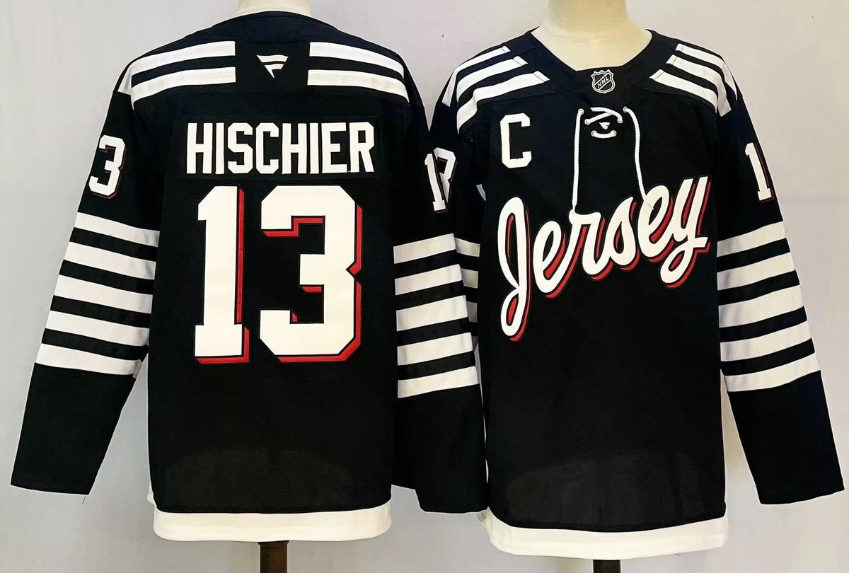 Custom Nico Hischier Jack Hughes Devils Home Red Alternate Black White Hockey Jersey -All Stitched