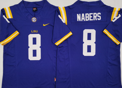 Men's Malik Nabers #8 LSU Tigers Vapor Purple White Football Jersey -All Stitched