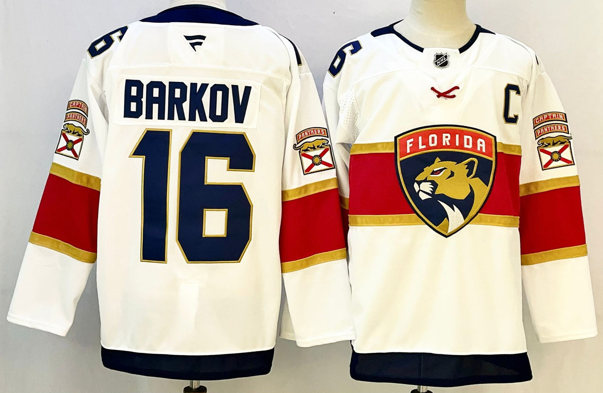 Custom Brady Tkachuk Aleksander Barkov Panthers Away White Hockey Jersey -All Stitched