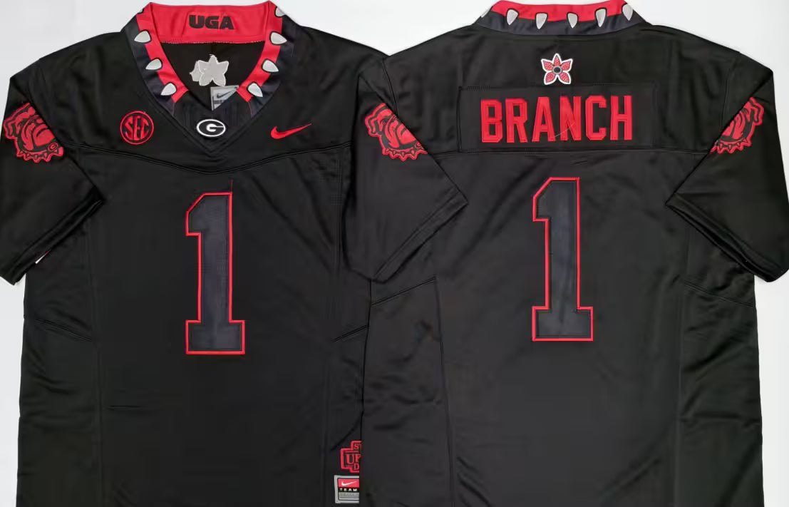 Men's Zachariah Branch Black Vapor Jersey #1 Red White Georgia Bulldogs Stranger Things Edition-All Stitched