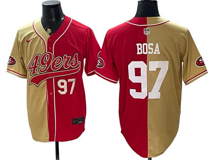 Custom San Francisco 49ers LOGO Split Scarlet Limited Baseball Jersey -All Stitched