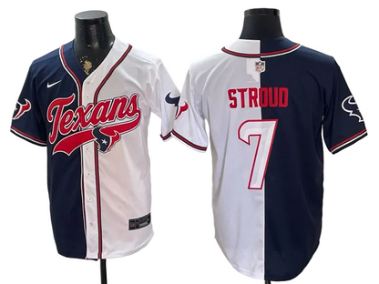 Custom C.J. Stroud Houston Texans White Split Stitched Baseball Jersey -All Stitched