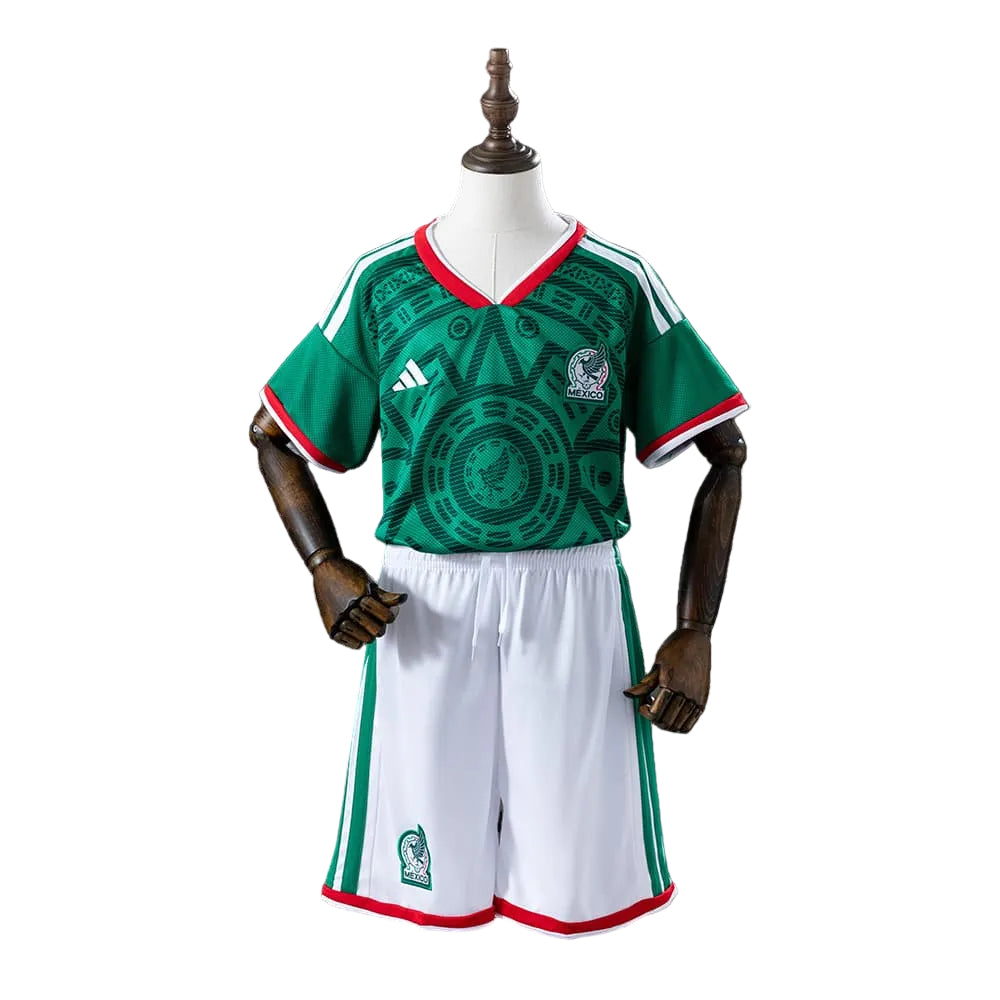 Custom Youth 2026 Mexico Home Green Soccer Jersey Kit Set– Personalized Name & Number