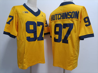 Custom Aidan Hutchinson #97 Michigan Wolverines Split Maize Navy White Limited Football Jersey -All Stitched