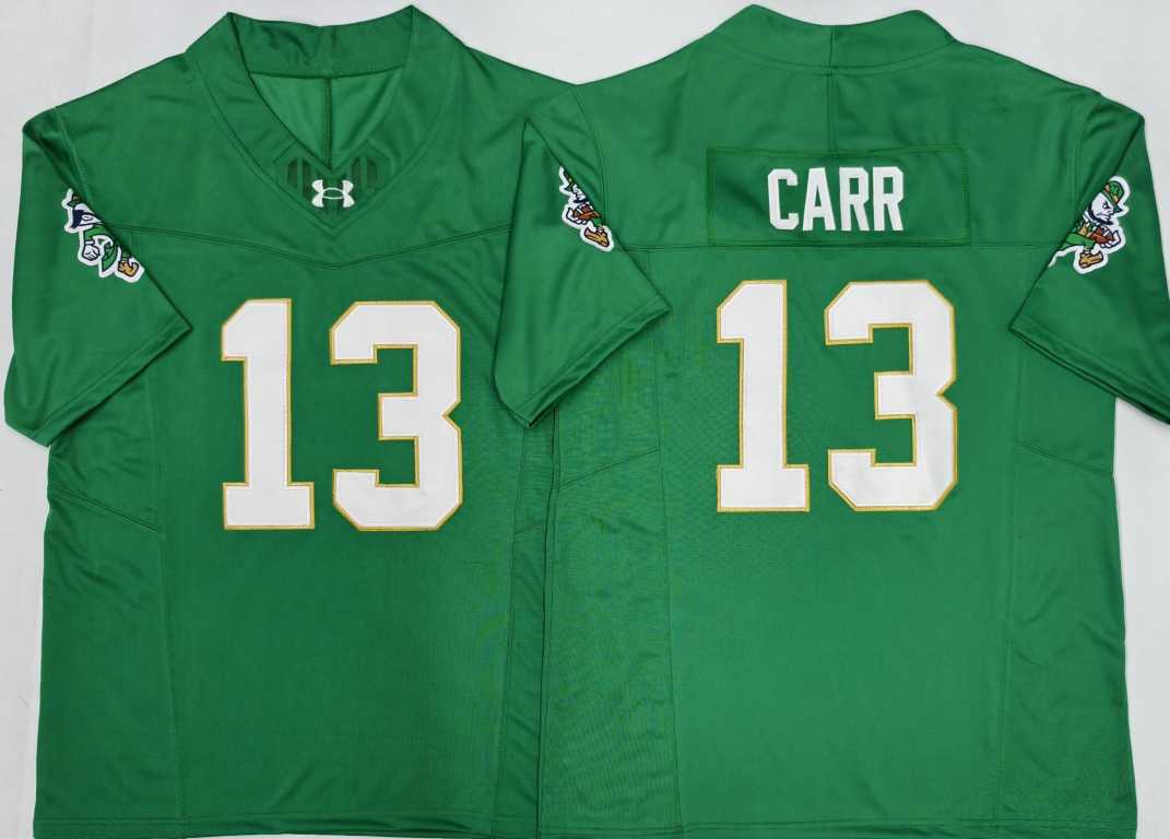 Custom CJ Carr #13 Notre Dame Fighting Irish Green White Navy Limited Football Jersey -All Stitched