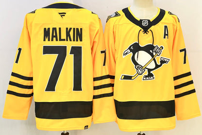 Custom Sidney Crosby Evgeni Malkin Penguins Alternate Gold Hockey Jersey -All Stitched