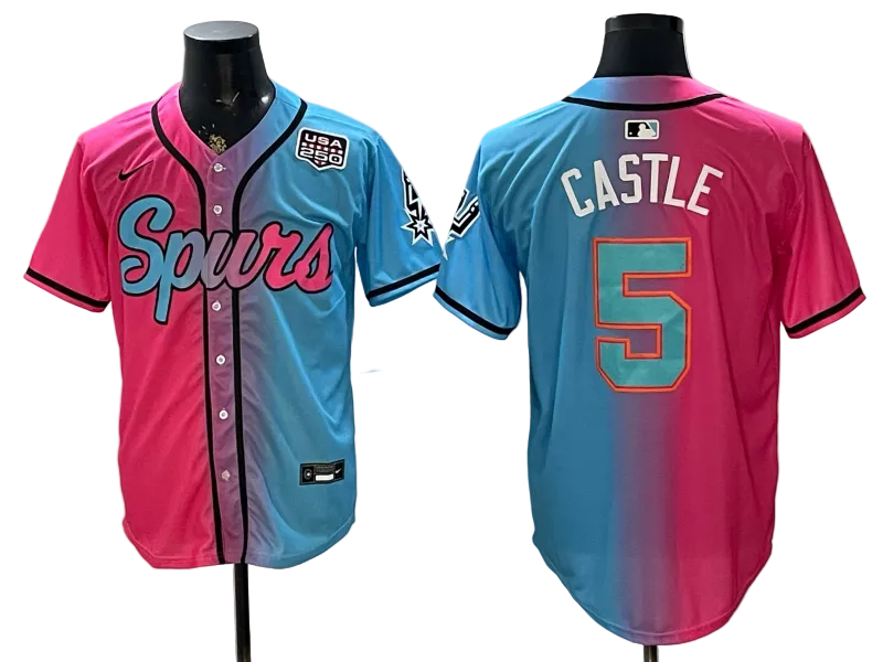 2026 Stephon Castle Dylan Harper De'Aaron Fox Victor Wembanyama San Antonio Spurs USA 250th Anniversary Limited Pink Green Split Baseball Jersey -All Stitched