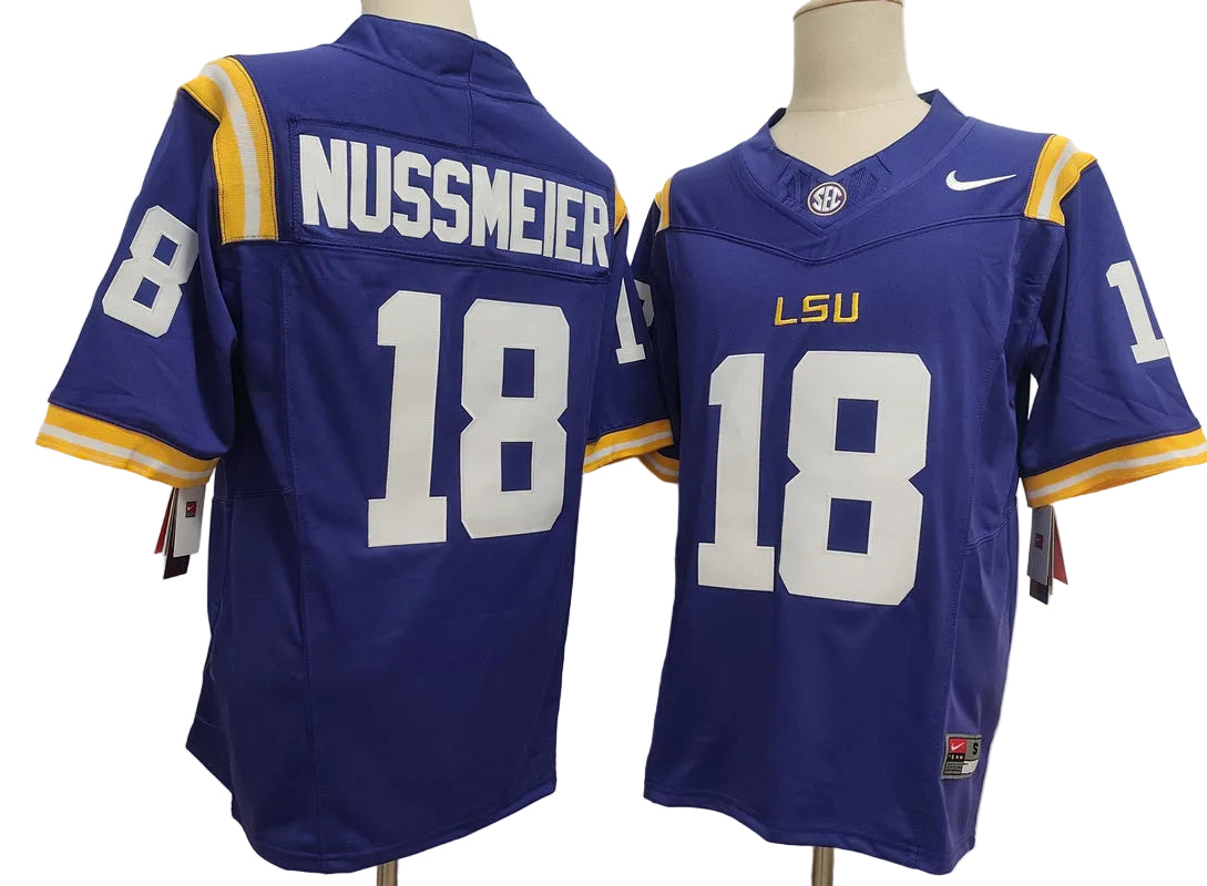 Custom Garrett Nussmeier #18 LSU Tigers White Purple Limited Football Jersey -All Stitched