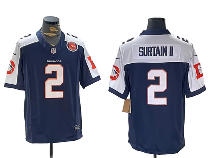 Custom Patrick Surtain II Broncos White Orange Navy Thanksgiving Limited Football Jersey -All Stitched