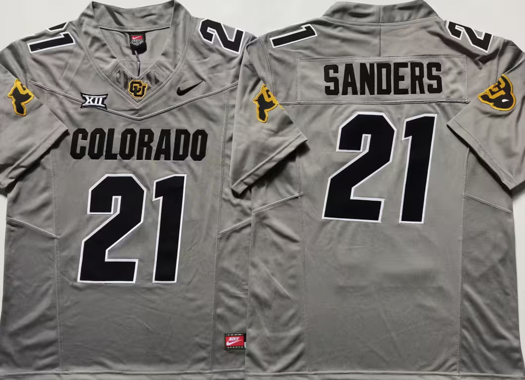 Men's Deion Sanders White Vapor Jersey #21 Black Gray Gold Colorado Buffaloes -All Stitched