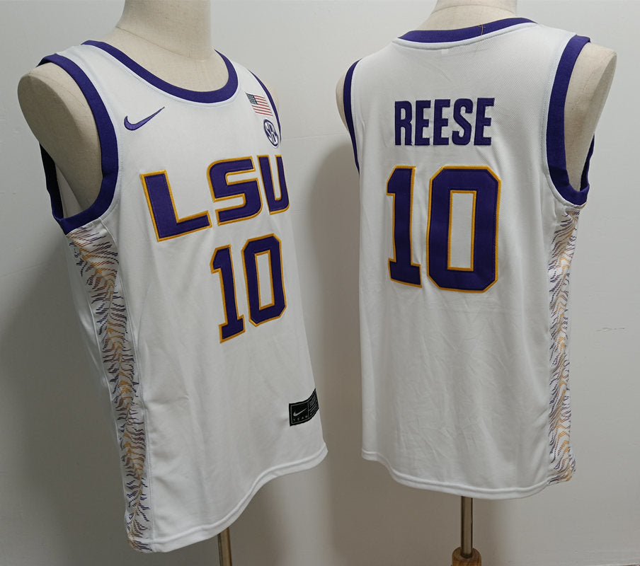Men's Angel Reese #10 LSU Tigers Vapor Purple Gold White Baskeball Jersey -All Stitched