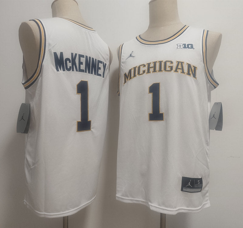 Custom Trey McKenney #1 Wolverines Gold Navy White Navy Black Rebel Edition Victory Basketball Jersey -All Stitched