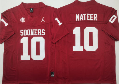 Men's John Mateer #10 Oklahoma Sooners Crimson Vapor Red White Black Football Jersey -All Stitched