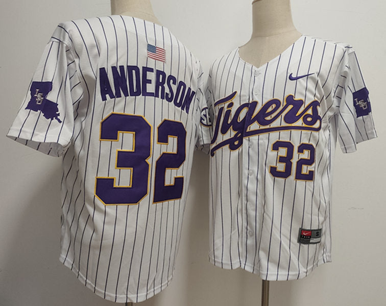 Men's Kade Anderson #32 LSU Tigers Vapor Purple Gold White Baseball Jersey -All Stitched