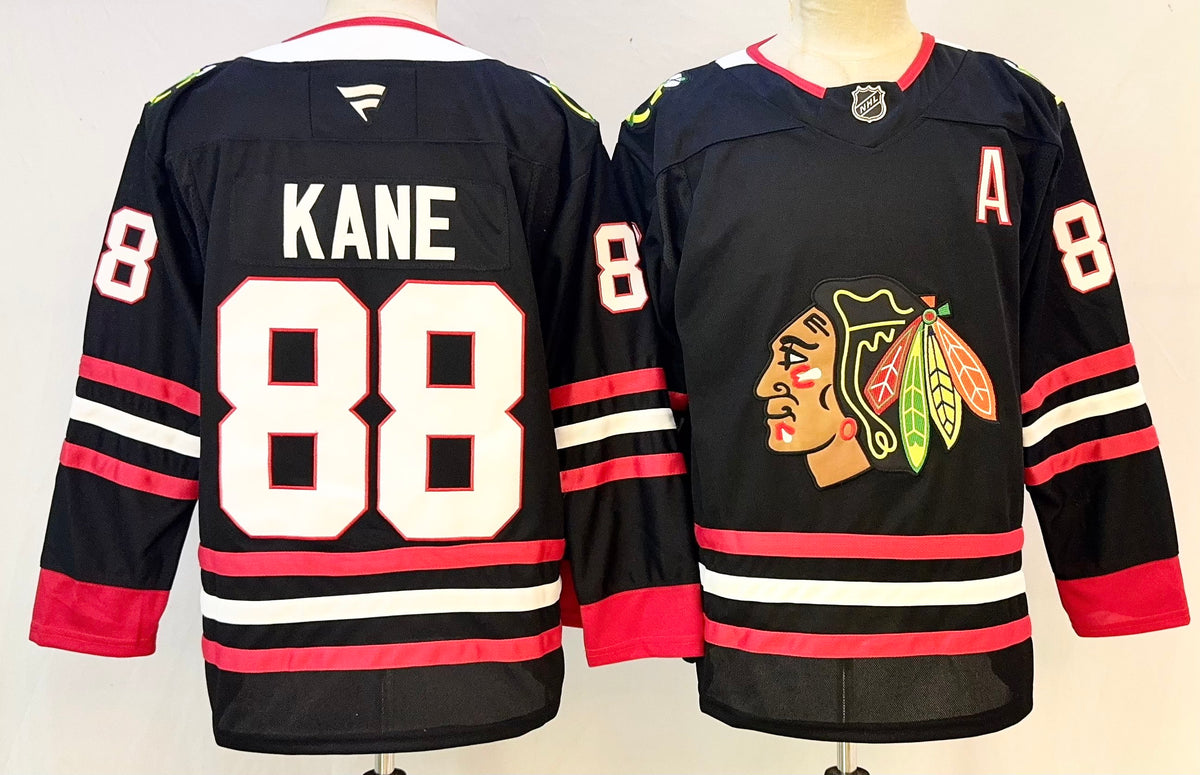 Custom Patrick Kane Red Black Blackhawks Hockey Jersey -All Stitched