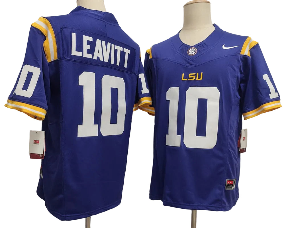 Custom Sam Leavitt #10 LSU Tigers White Purple Limited Football Jersey -All Stitched