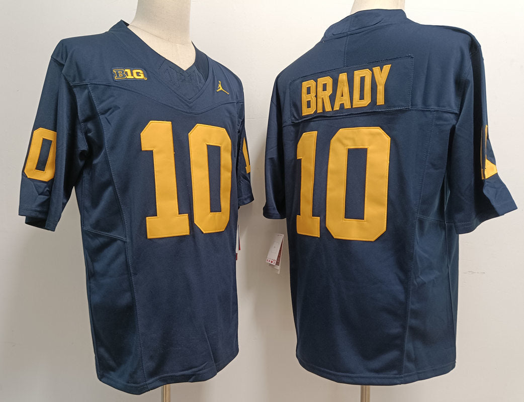 Custom Tom Brady #10 Michigan Wolverines Split Maize Navy White Limited Football Jersey -All Stitched